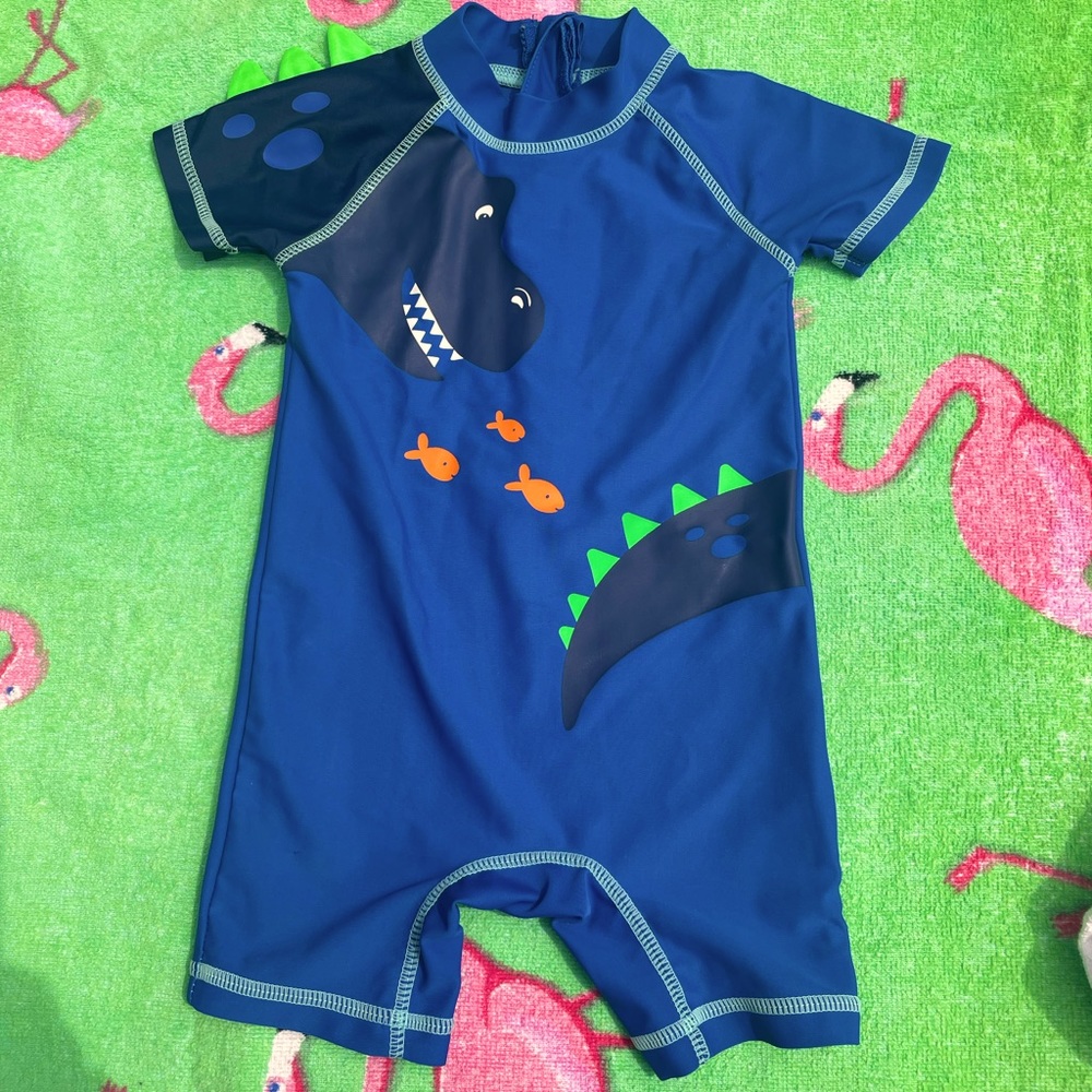 Carter’s one pc dino zip up rash guard EUC WORN 1x